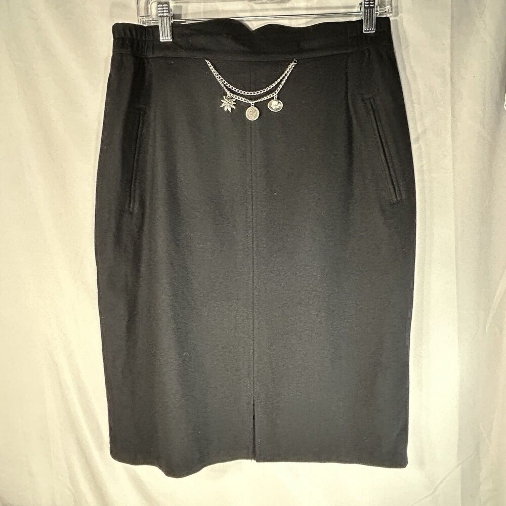 Vintage Alphorn Trachten Skirt Wool Blend Size 40 Black Charm Embellished